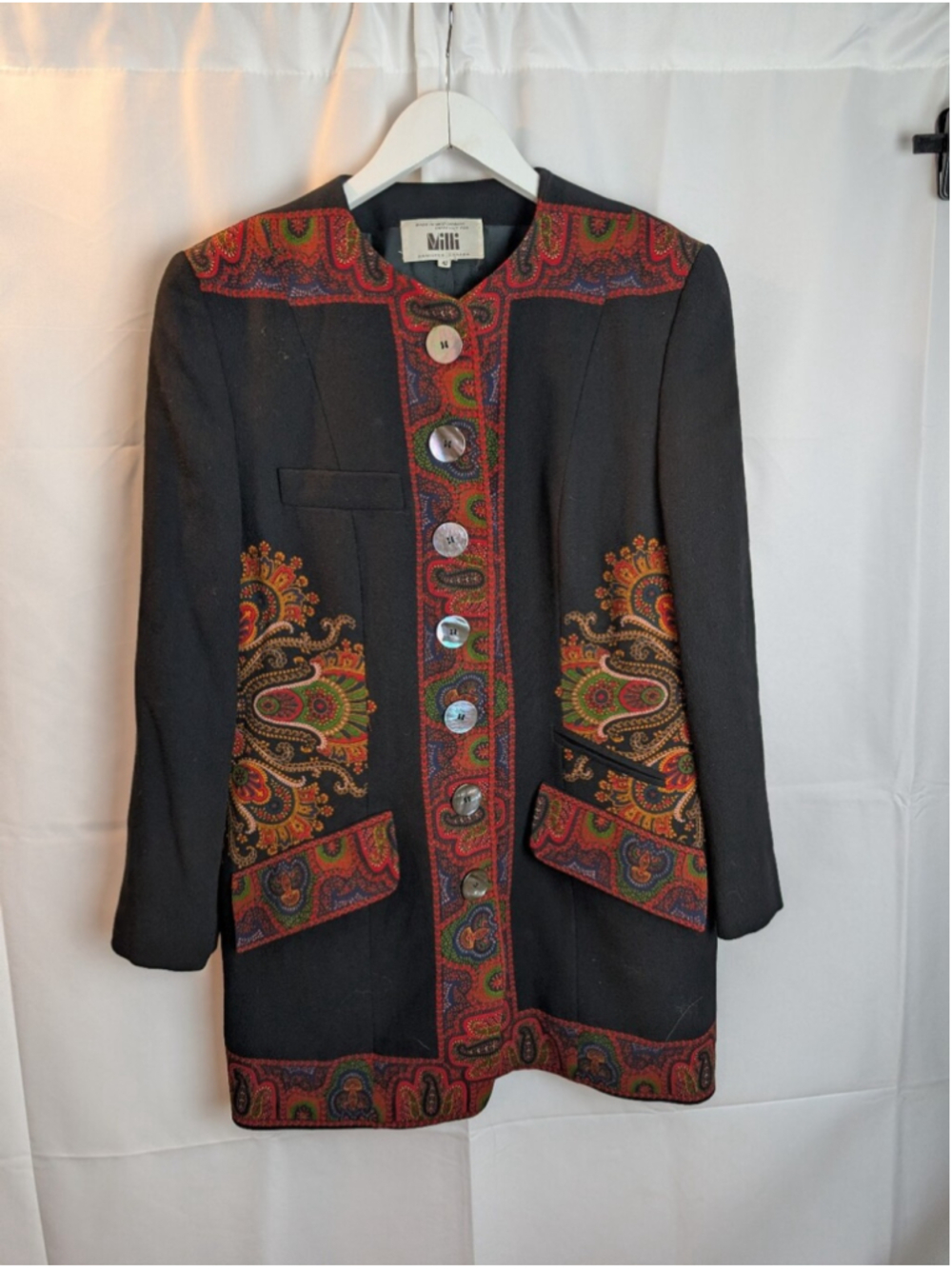 VTG Milli West Germany Wool Blazer Jacket Paisley Tapestry Renaissance Boho M